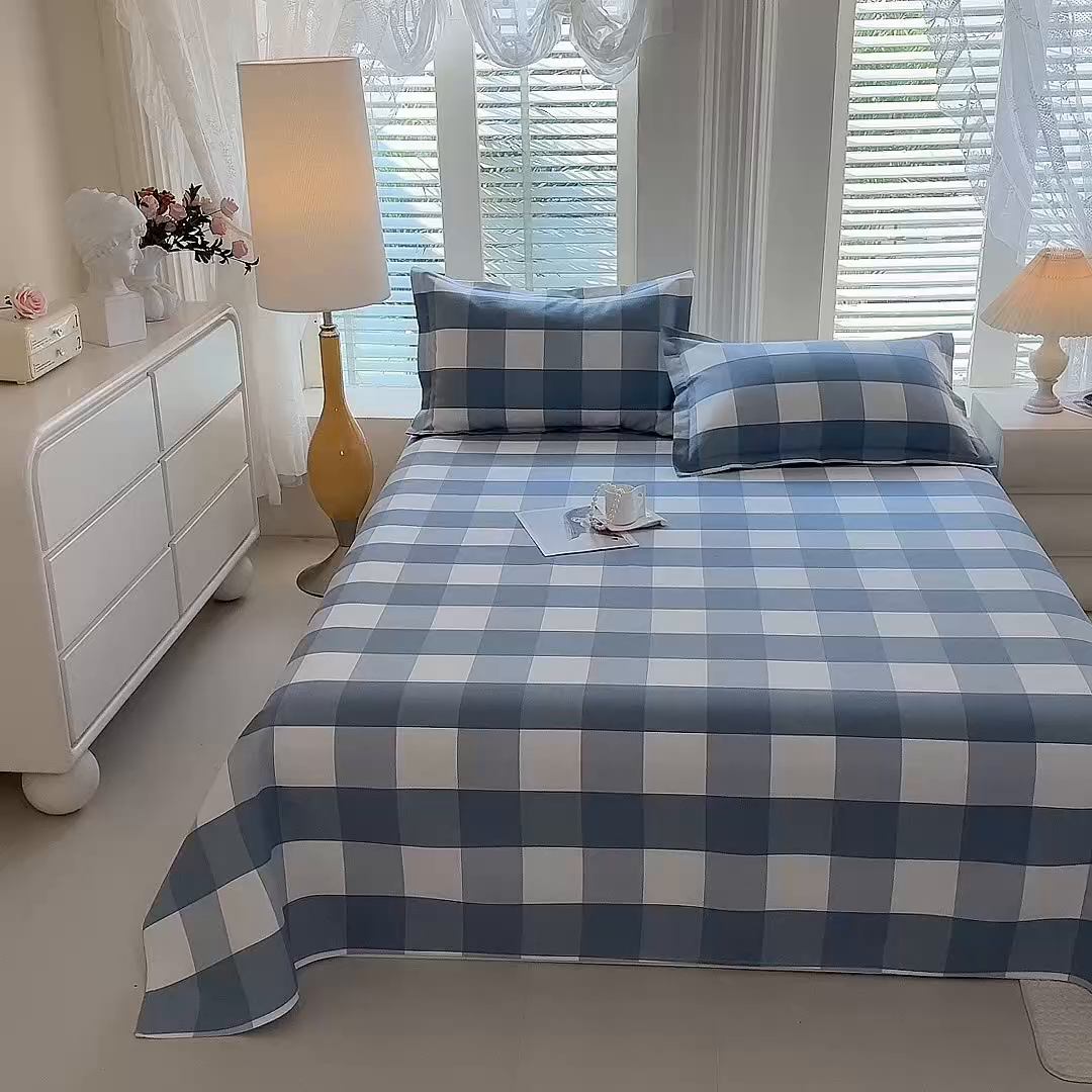 91家纺网 家纺一手货源 找家纺 木易家居 2026新款原棉老粗布床单凉席三件套 瑞彩