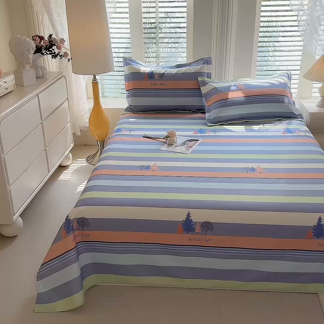 91家纺网 家纺一手货源 找家纺 木易 2026新款原棉老粗布床单凉席三件套 松林小树