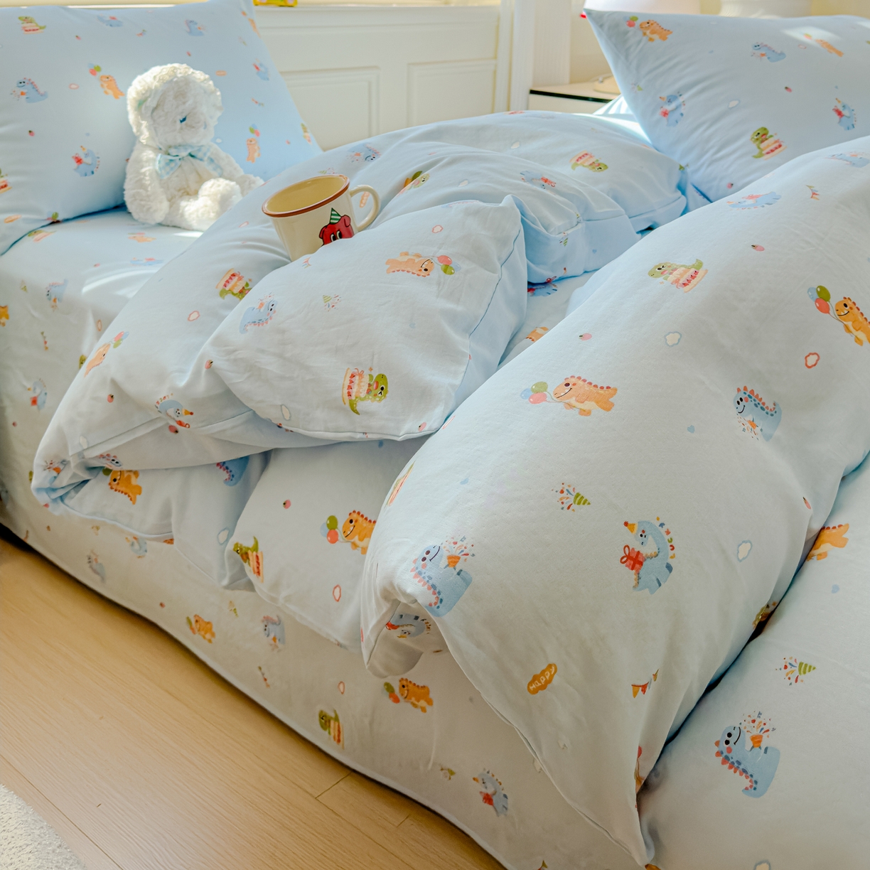 感遇家纺 2026春夏新款双层纱全棉纯棉系列四件套-第一批 蓝色恐龙