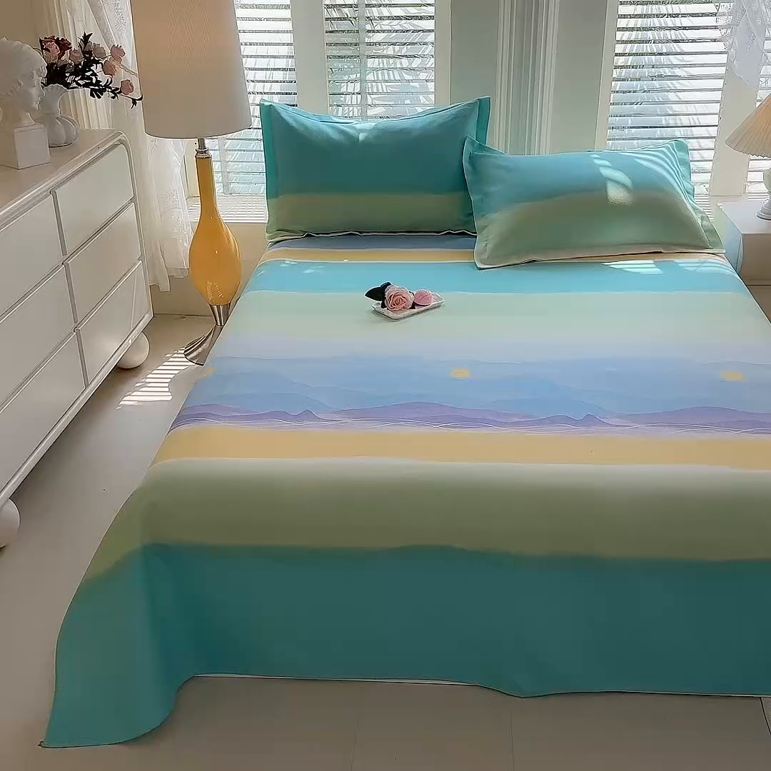 91家纺网 家纺一手货源 找家纺 木易家居 2026新款原棉老粗布床单凉席三件套 追影