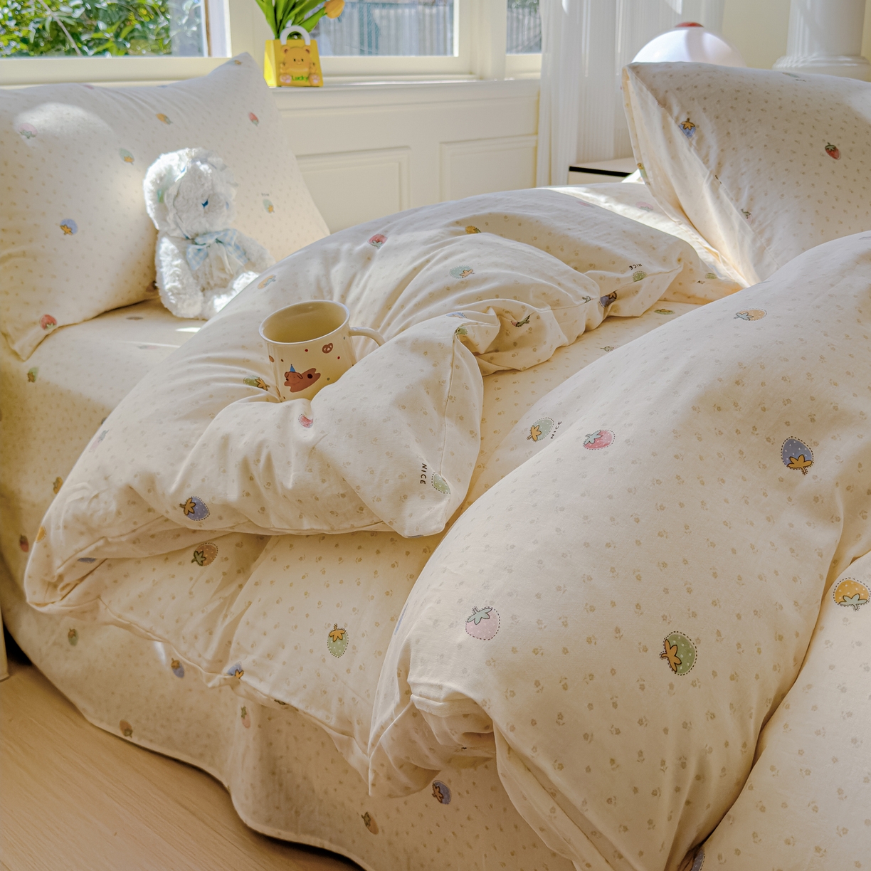 感遇家纺 2026春夏新款双层纱全棉纯棉系列四件套-第一批 恋恋草莓