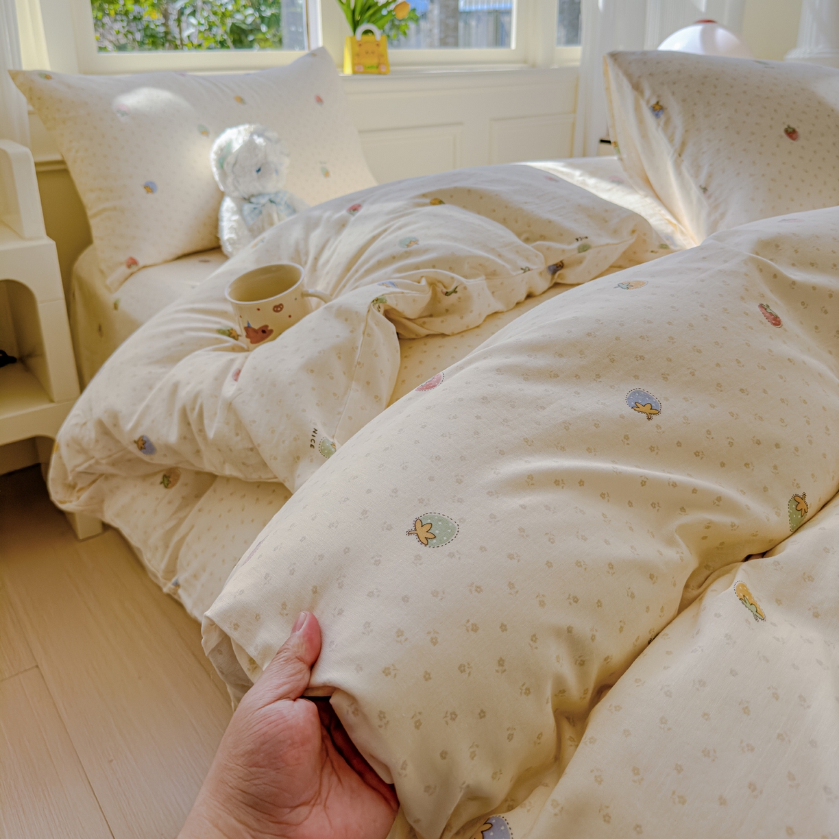 91家纺网 家纺一手货源 找家纺 感遇家纺 2026春夏新款双层纱全棉纯棉系列四件套-第一批 恋恋草莓