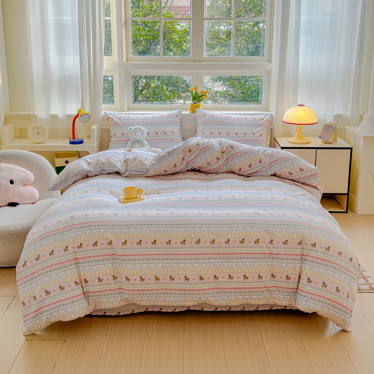 91家纺网 家纺一手货源 找家纺 感遇家纺 2026春夏新款双层纱全棉纯棉系列四件套-第一批 马卡龙