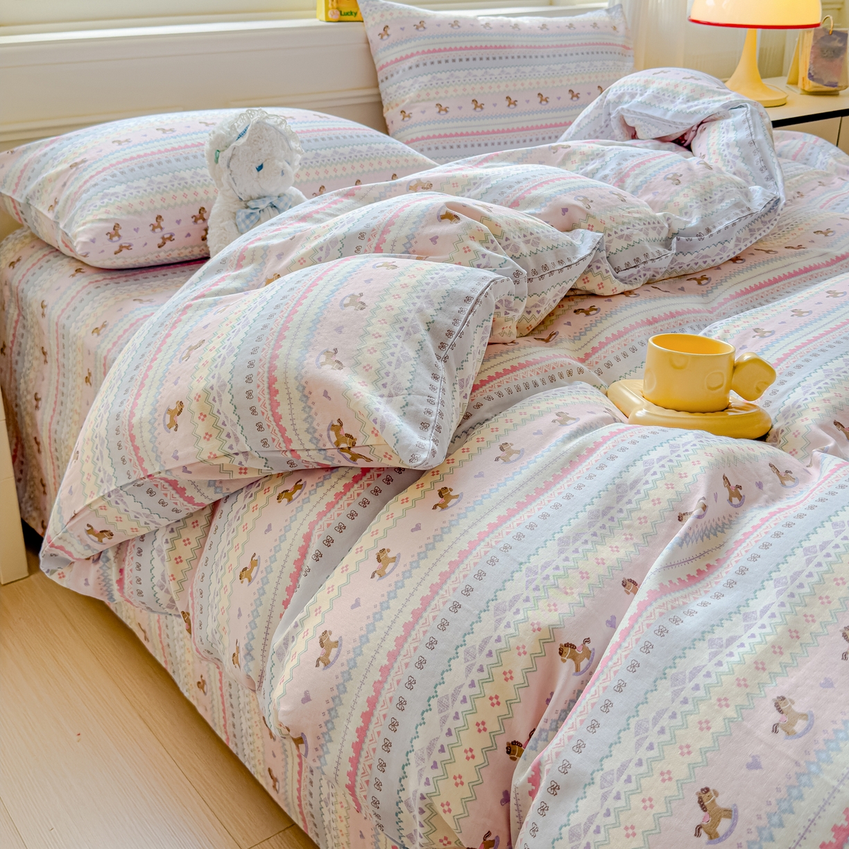 91家纺网 家纺一手货源 找家纺 感遇家纺 2026春夏新款双层纱全棉纯棉系列四件套-第一批 马卡龙