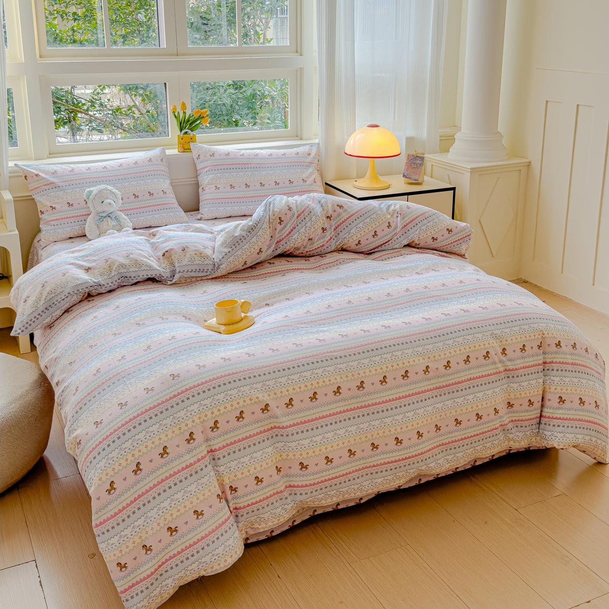 91家纺网 家纺一手货源 找家纺 感遇家纺 2026春夏新款双层纱全棉纯棉系列四件套-第一批 马卡龙