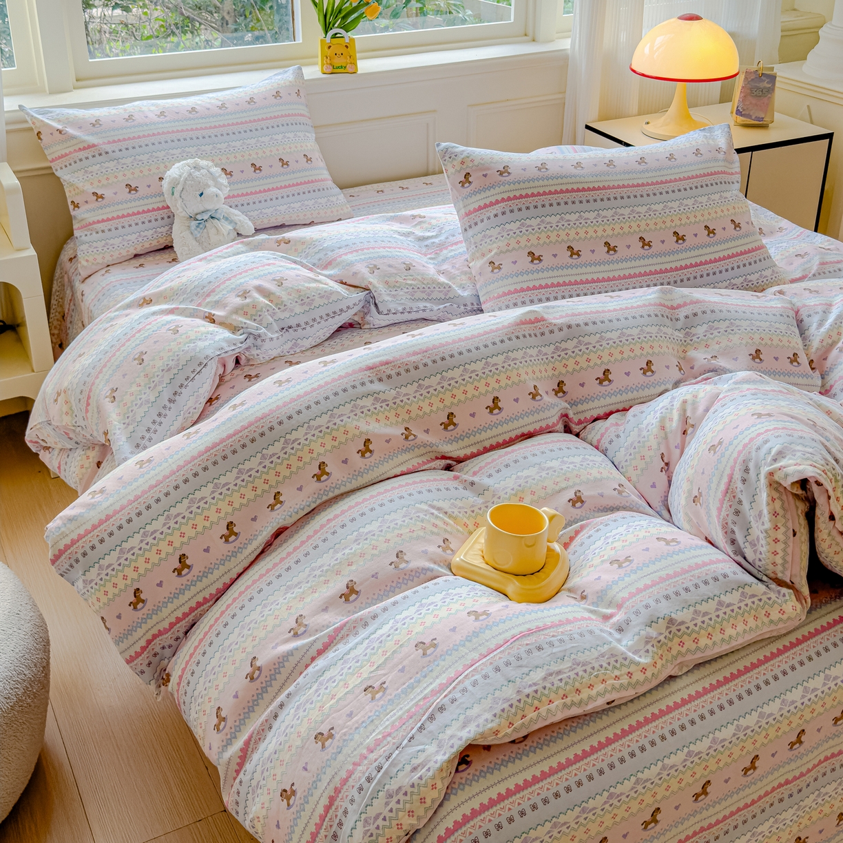 91家纺网 家纺一手货源 找家纺 感遇家纺 2026春夏新款双层纱全棉纯棉系列四件套-第一批 马卡龙