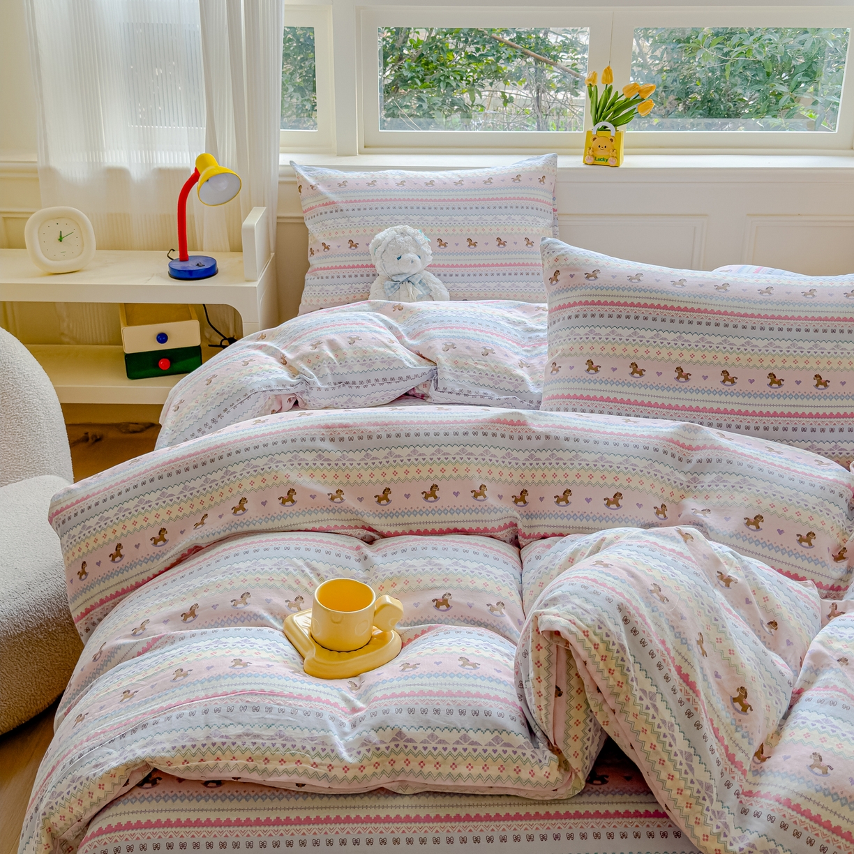 91家纺网 家纺一手货源 找家纺 感遇家纺 2026春夏新款双层纱全棉纯棉系列四件套-第一批 马卡龙