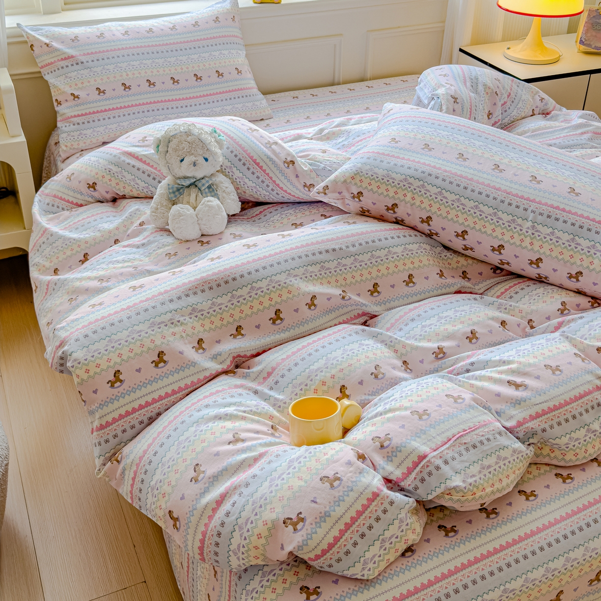 91家纺网 家纺一手货源 找家纺 感遇家纺 2026春夏新款双层纱全棉纯棉系列四件套-第一批 马卡龙