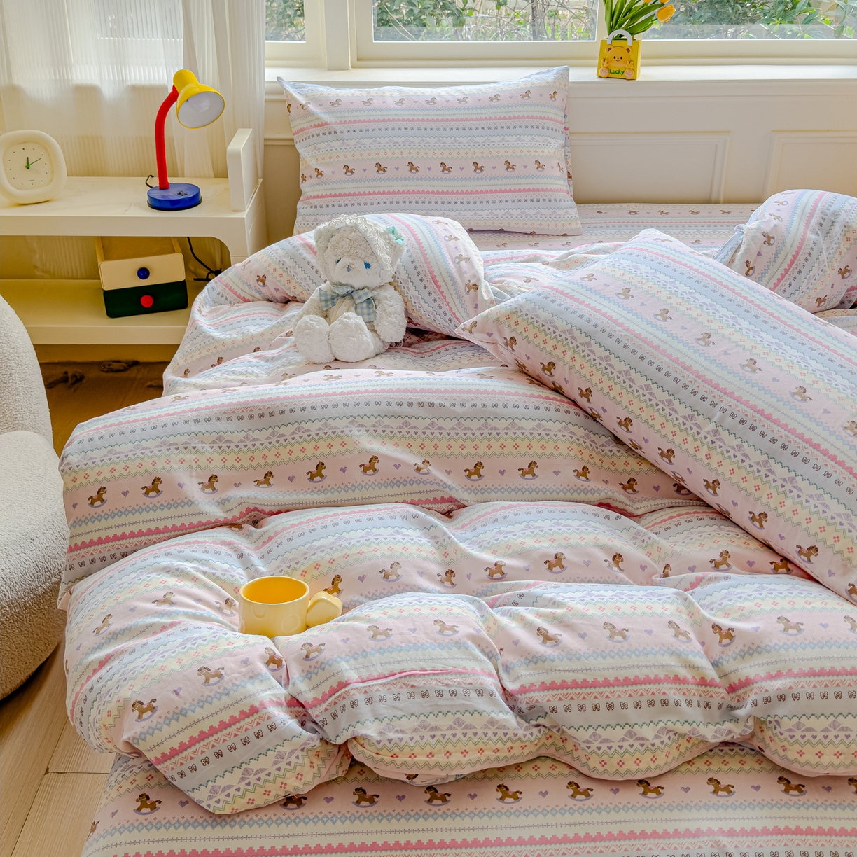 91家纺网 家纺一手货源 找家纺 感遇家纺 2026春夏新款双层纱全棉纯棉系列四件套-第一批 马卡龙