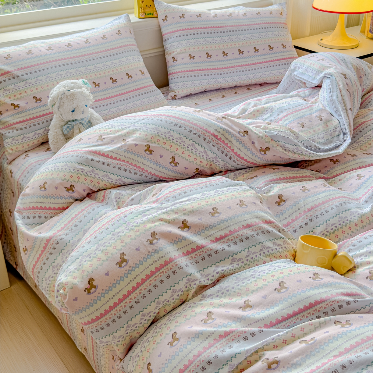 91家纺网 家纺一手货源 找家纺 感遇家纺 2026春夏新款双层纱全棉纯棉系列四件套-第一批 马卡龙