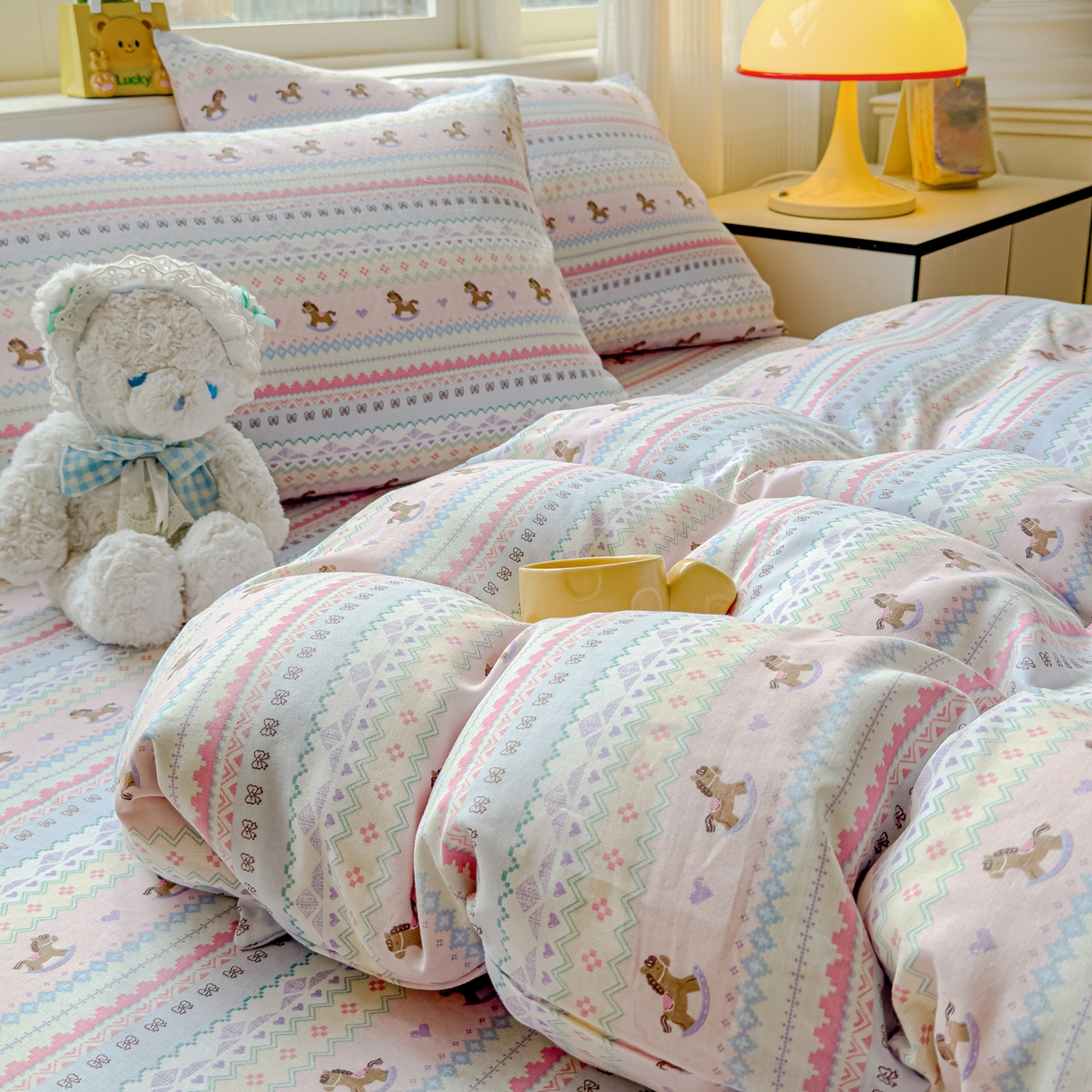 91家纺网 家纺一手货源 找家纺 感遇家纺 2026春夏新款双层纱全棉纯棉系列四件套-第一批 马卡龙