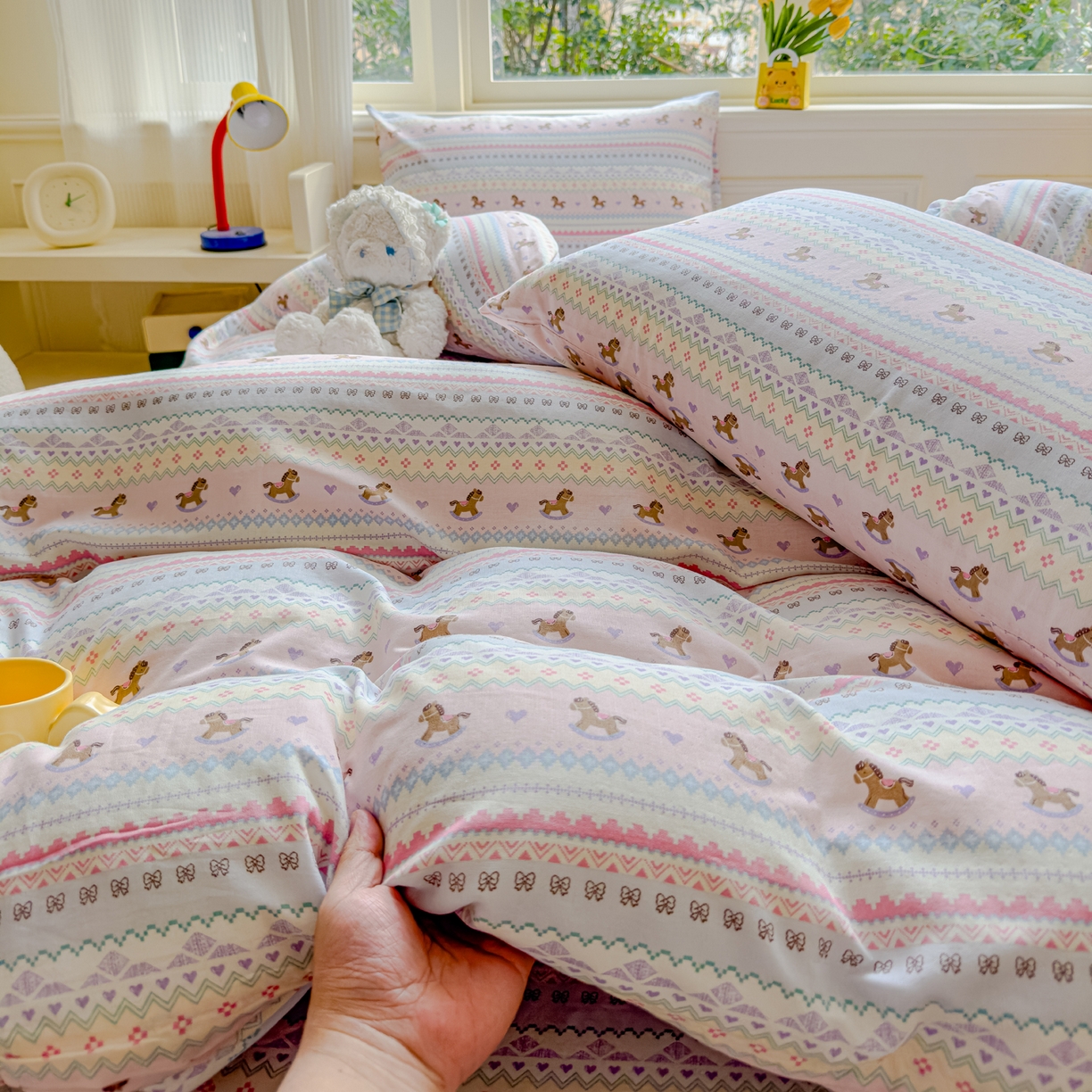 91家纺网 家纺一手货源 找家纺 感遇家纺 2026春夏新款双层纱全棉纯棉系列四件套-第一批 马卡龙