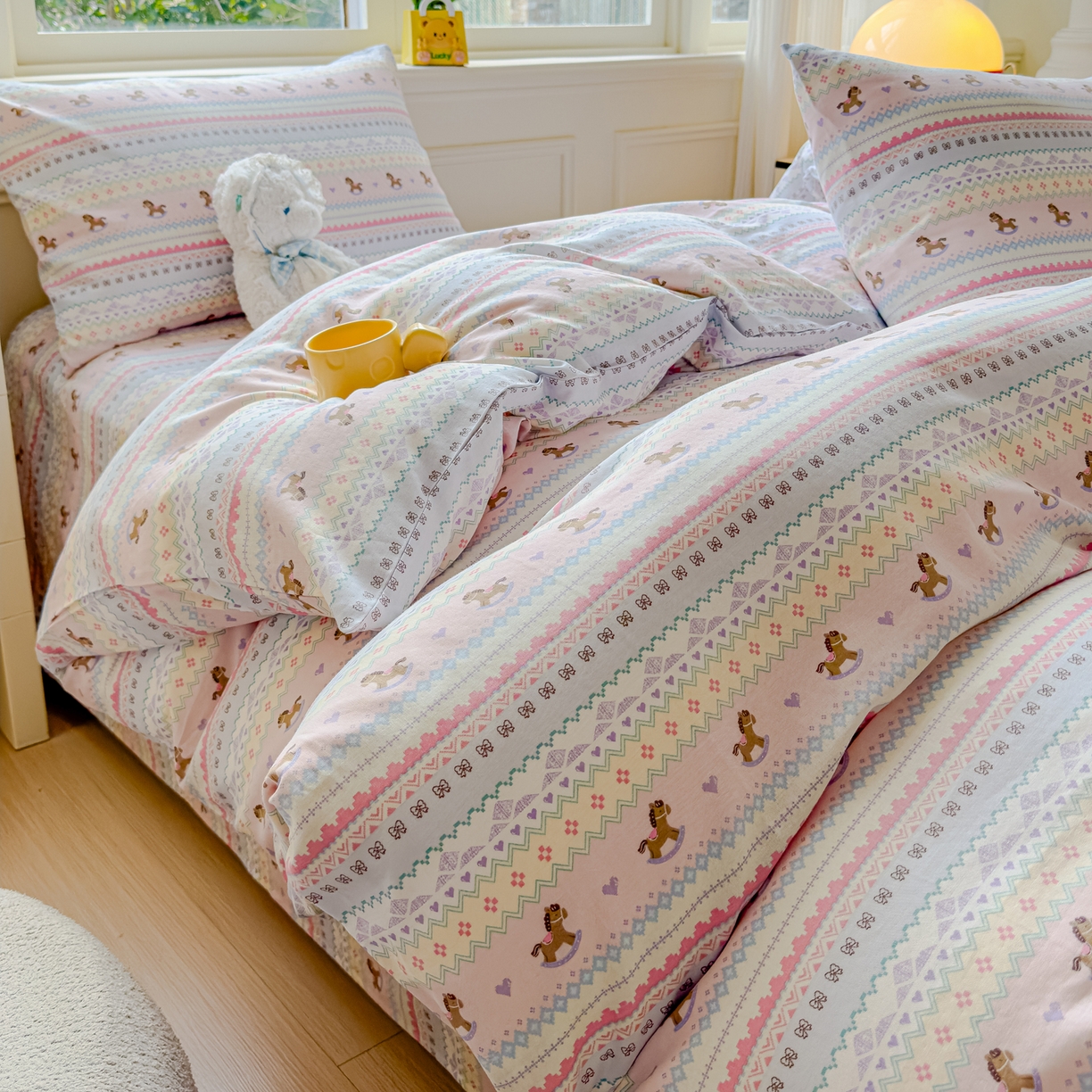 91家纺网 家纺一手货源 找家纺 感遇家纺 2026春夏新款双层纱全棉纯棉系列四件套-第一批 马卡龙