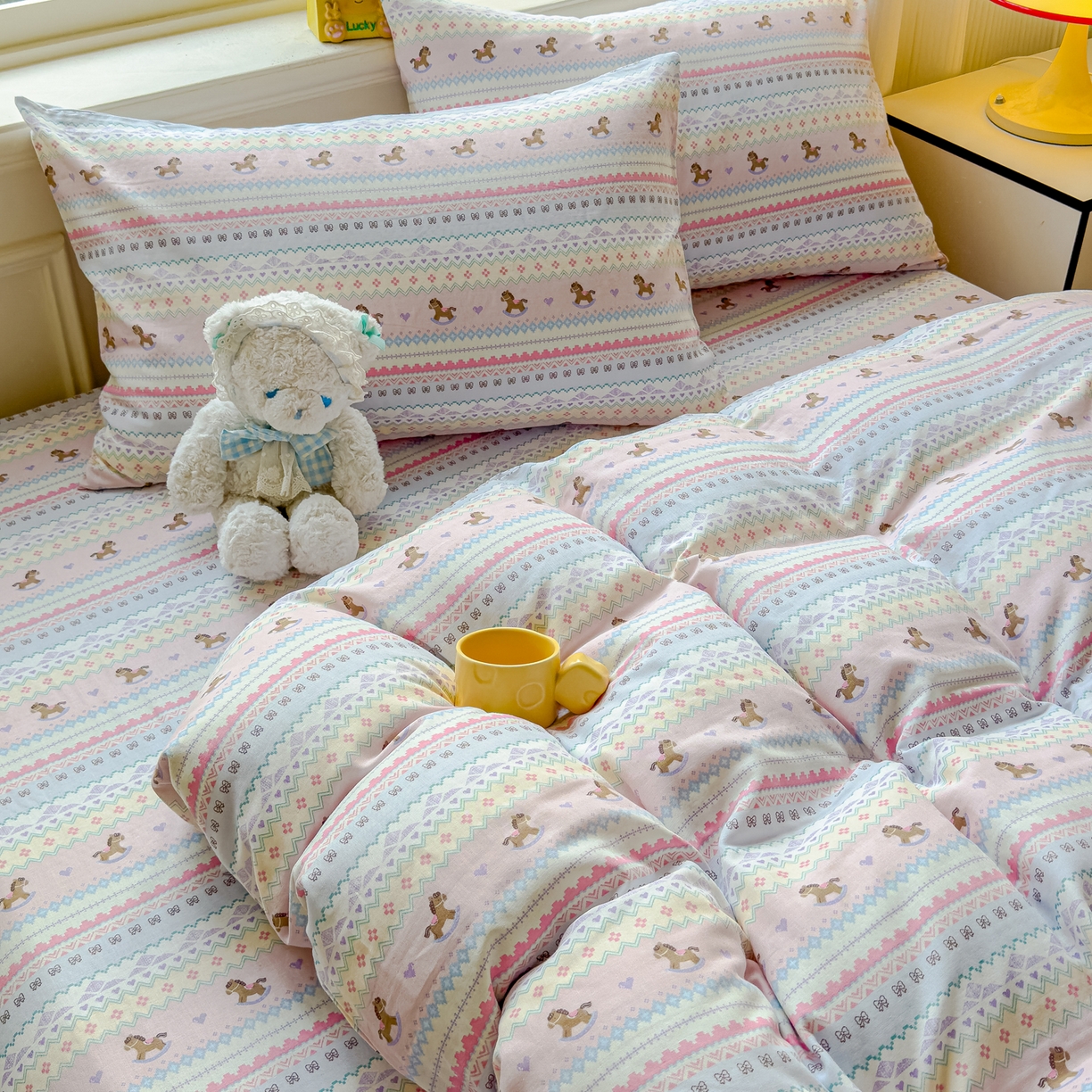 91家纺网 家纺一手货源 找家纺 感遇家纺 2026春夏新款双层纱全棉纯棉系列四件套-第一批 马卡龙