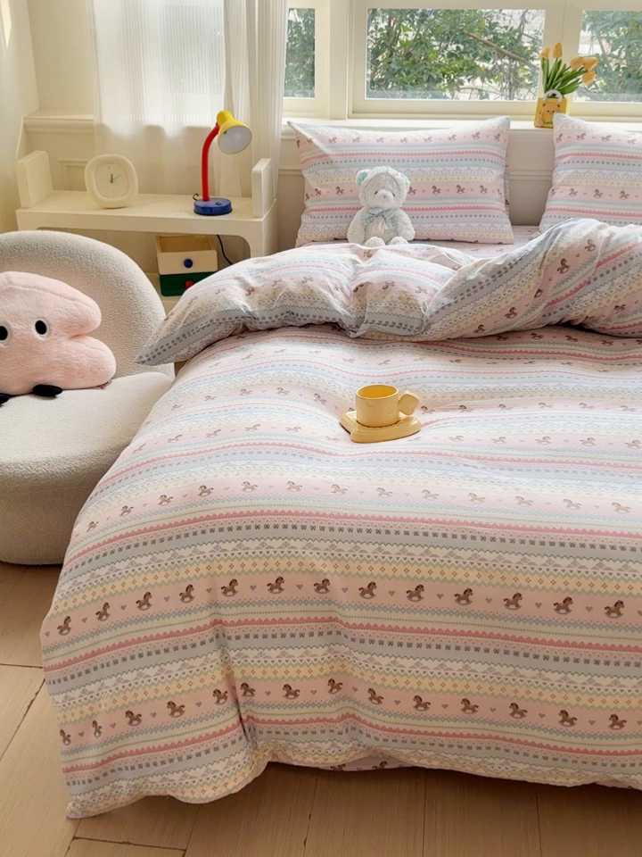 91家纺网 家纺一手货源 找家纺 感遇家纺 2026春夏新款双层纱全棉纯棉系列四件套-第一批 马卡龙