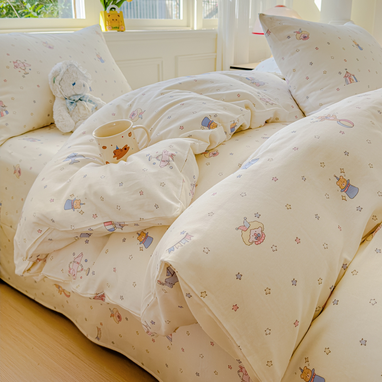 感遇家纺 2026春夏新款双层纱全棉纯棉系列四件套-第一批 马戏团