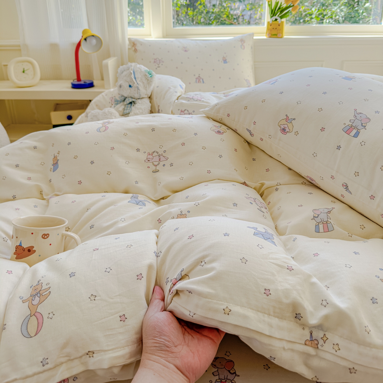 91家纺网 家纺一手货源 找家纺 感遇家纺 2026春夏新款双层纱全棉纯棉系列四件套-第一批 马戏团