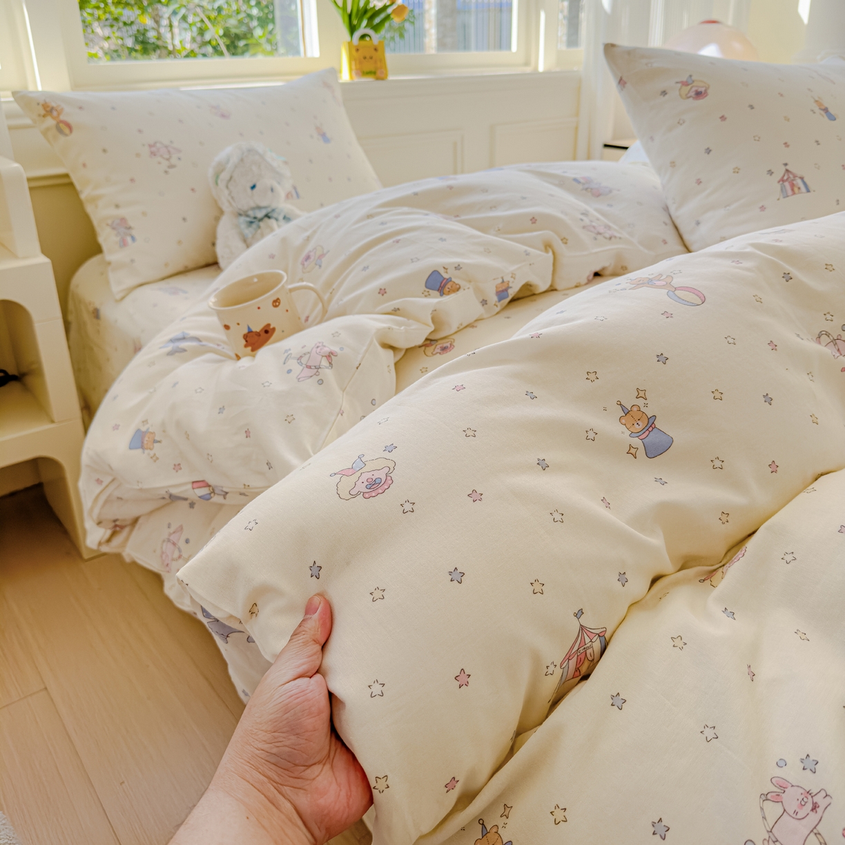 91家纺网 家纺一手货源 找家纺 感遇家纺 2026春夏新款双层纱全棉纯棉系列四件套-第一批 马戏团