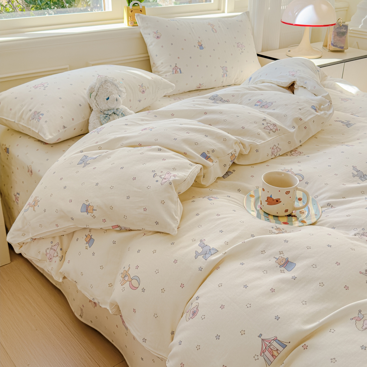 91家纺网 家纺一手货源 找家纺 感遇家纺 2026春夏新款双层纱全棉纯棉系列四件套-第一批 马戏团