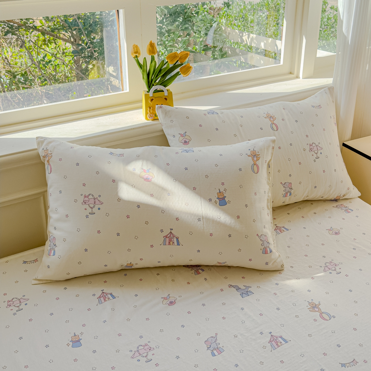 91家纺网 家纺一手货源 找家纺 感遇家纺 2026春夏新款双层纱全棉纯棉系列四件套-第一批 马戏团