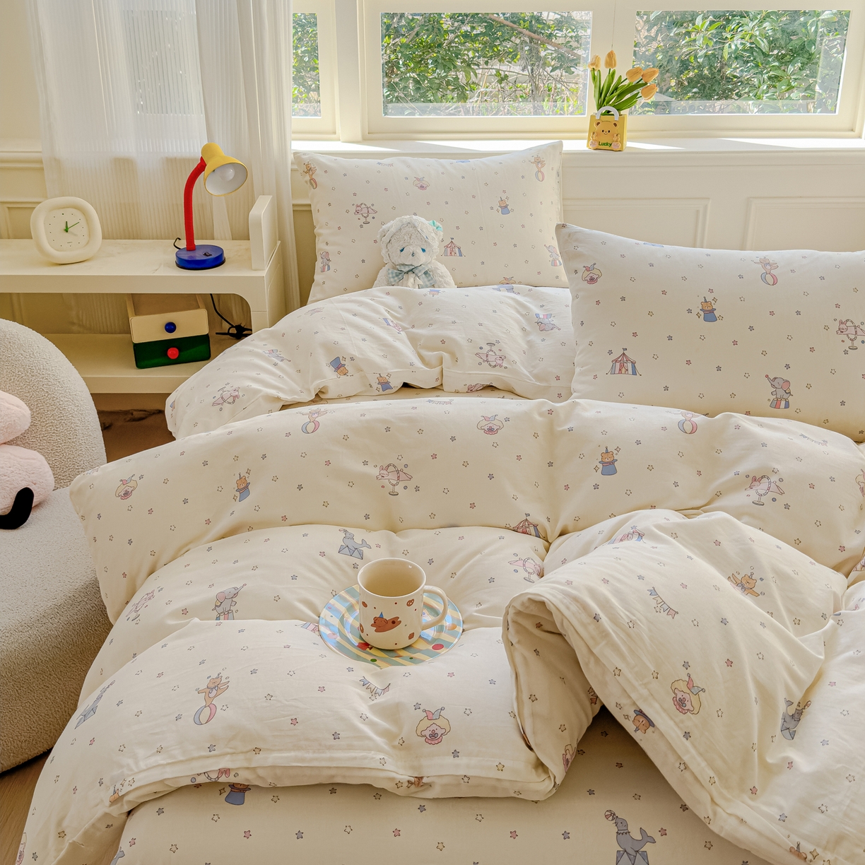 91家纺网 家纺一手货源 找家纺 感遇家纺 2026春夏新款双层纱全棉纯棉系列四件套-第一批 马戏团