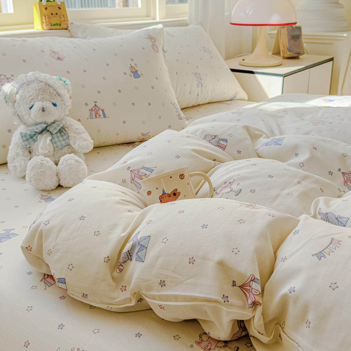 91家纺网 家纺一手货源 找家纺 感遇家纺 2026春夏新款双层纱全棉纯棉系列四件套-第一批 马戏团