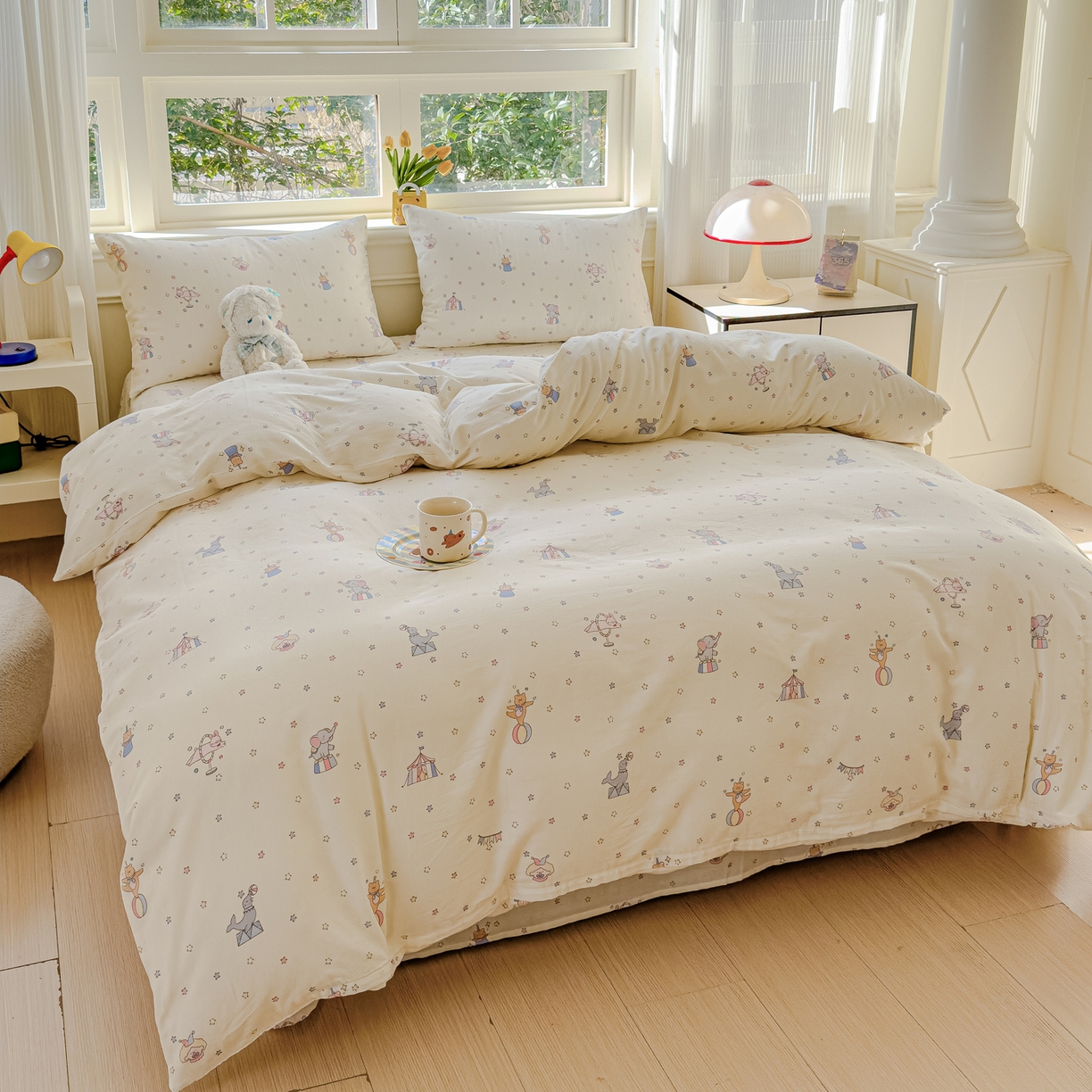 91家纺网 家纺一手货源 找家纺 感遇家纺 2026春夏新款双层纱全棉纯棉系列四件套-第一批 马戏团