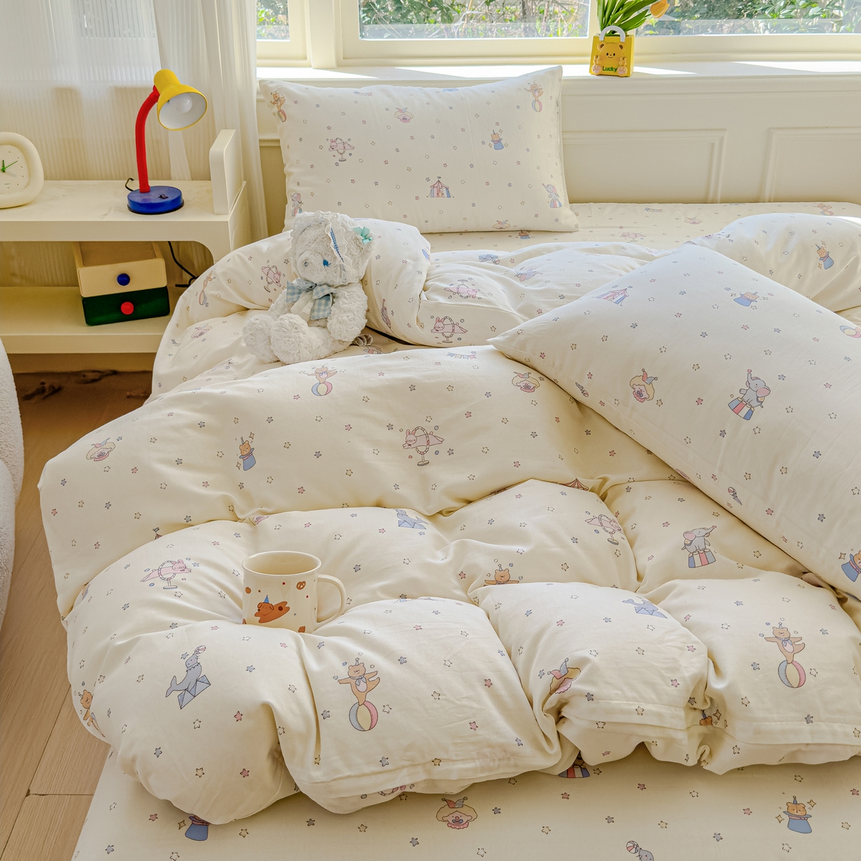 91家纺网 家纺一手货源 找家纺 感遇家纺 2026春夏新款双层纱全棉纯棉系列四件套-第一批 马戏团