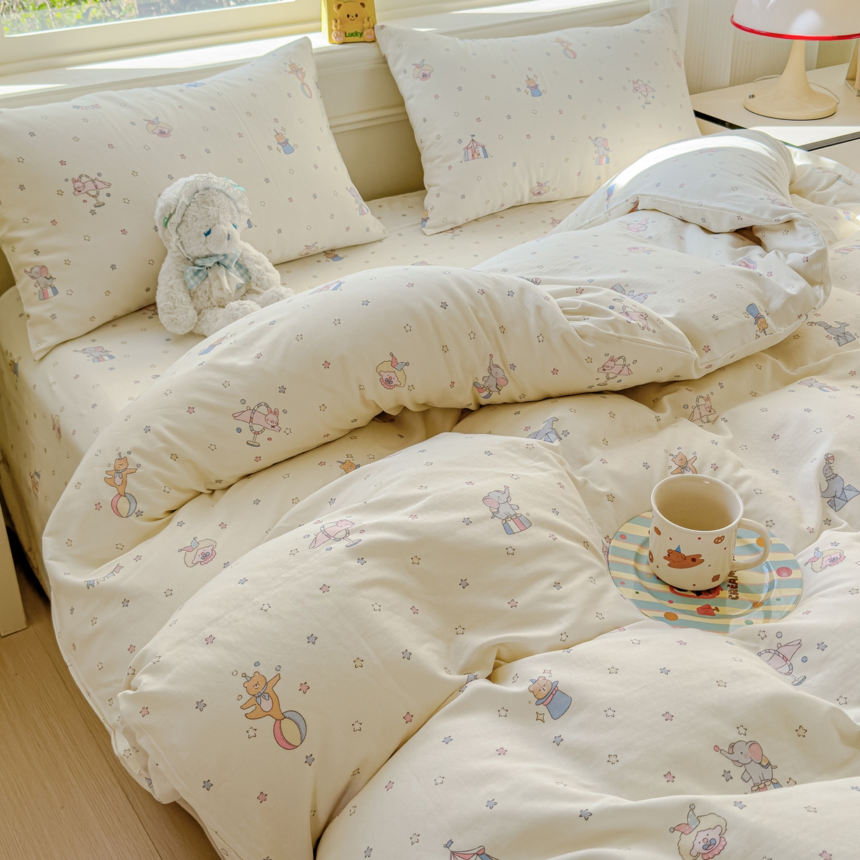 91家纺网 家纺一手货源 找家纺 感遇家纺 2026春夏新款双层纱全棉纯棉系列四件套-第一批 马戏团