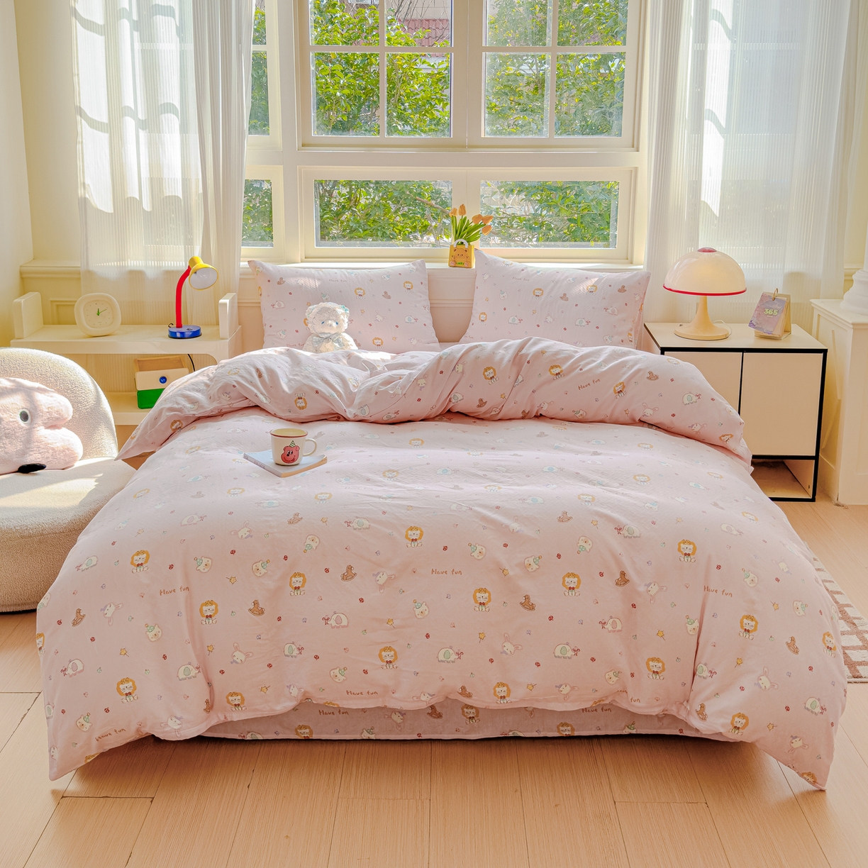 91家纺网 家纺一手货源 找家纺 感遇家纺 2026春夏新款双层纱全棉纯棉系列四件套-第一批 萌宠乐园