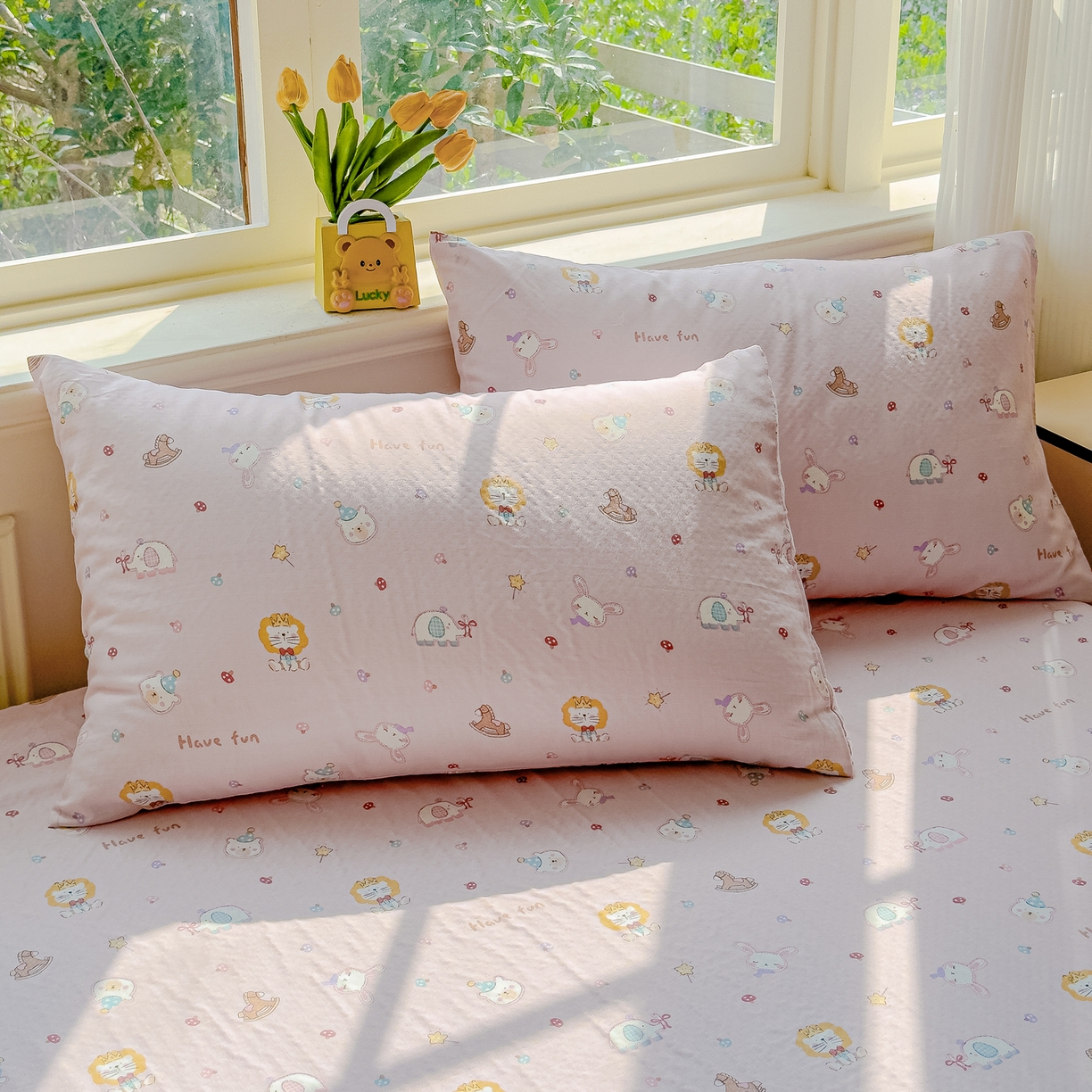 91家纺网 家纺一手货源 找家纺 感遇家纺 2026春夏新款双层纱全棉纯棉系列四件套-第一批 萌宠乐园