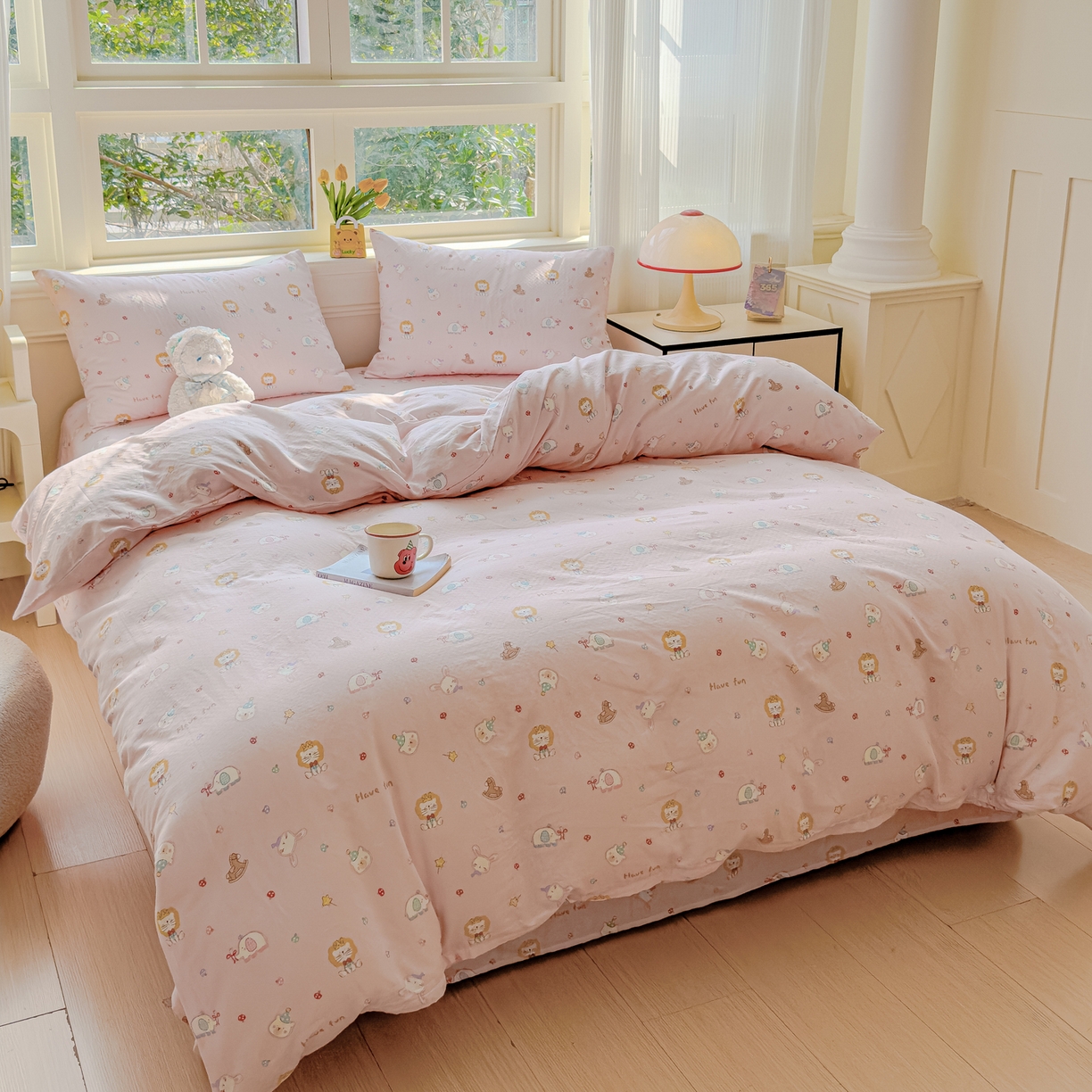 91家纺网 家纺一手货源 找家纺 感遇家纺 2026春夏新款双层纱全棉纯棉系列四件套-第一批 萌宠乐园