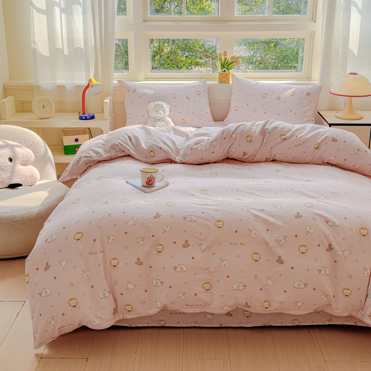 91家纺网 家纺一手货源 找家纺 感遇家纺 2026春夏新款双层纱全棉纯棉系列四件套-第一批 萌宠乐园