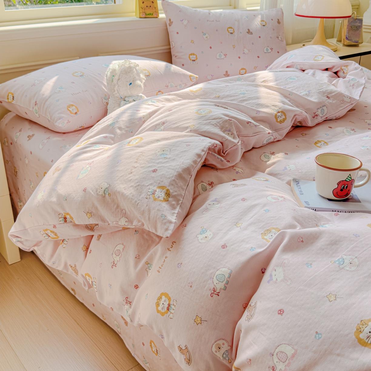 91家纺网 家纺一手货源 找家纺 感遇家纺 2026春夏新款双层纱全棉纯棉系列四件套-第一批 萌宠乐园