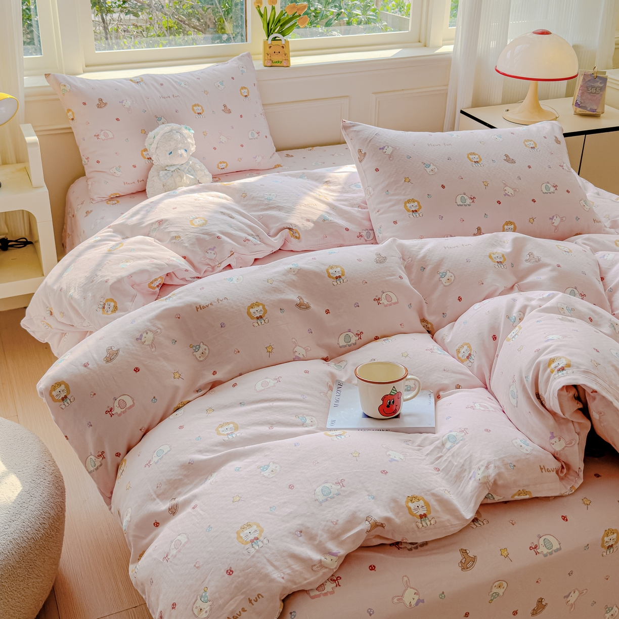 91家纺网 家纺一手货源 找家纺 感遇家纺 2026春夏新款双层纱全棉纯棉系列四件套-第一批 萌宠乐园