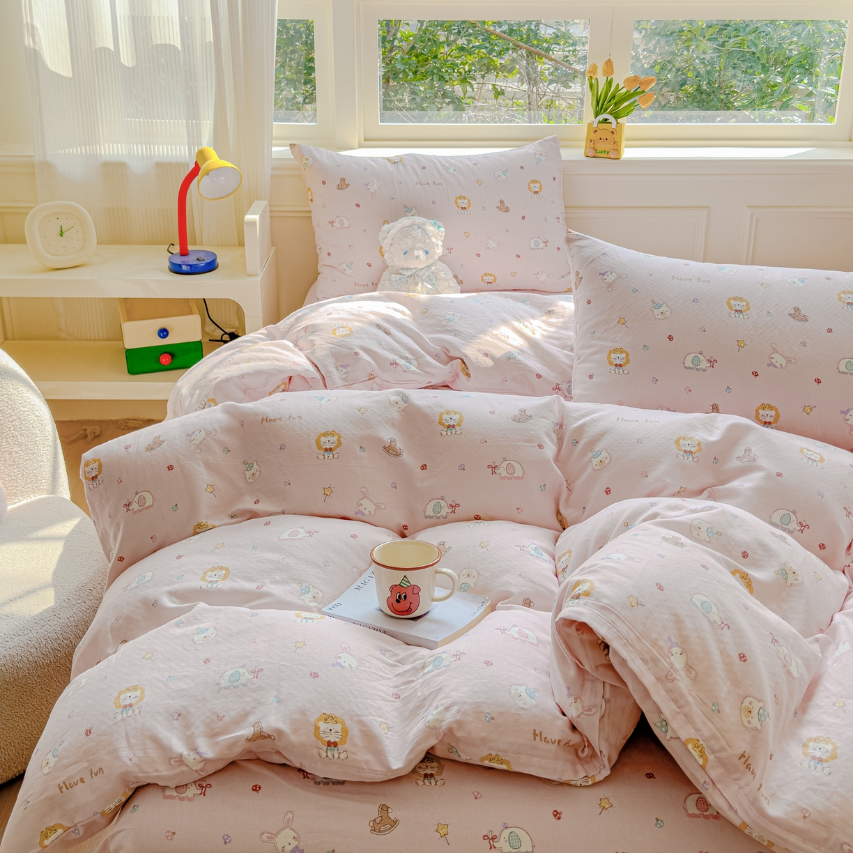 91家纺网 家纺一手货源 找家纺 感遇家纺 2026春夏新款双层纱全棉纯棉系列四件套-第一批 萌宠乐园