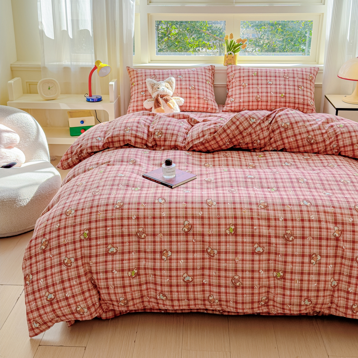 91家纺网 家纺一手货源 找家纺 感遇家纺 2026春夏新款双层纱全棉纯棉系列四件套-第一批 童梦木马