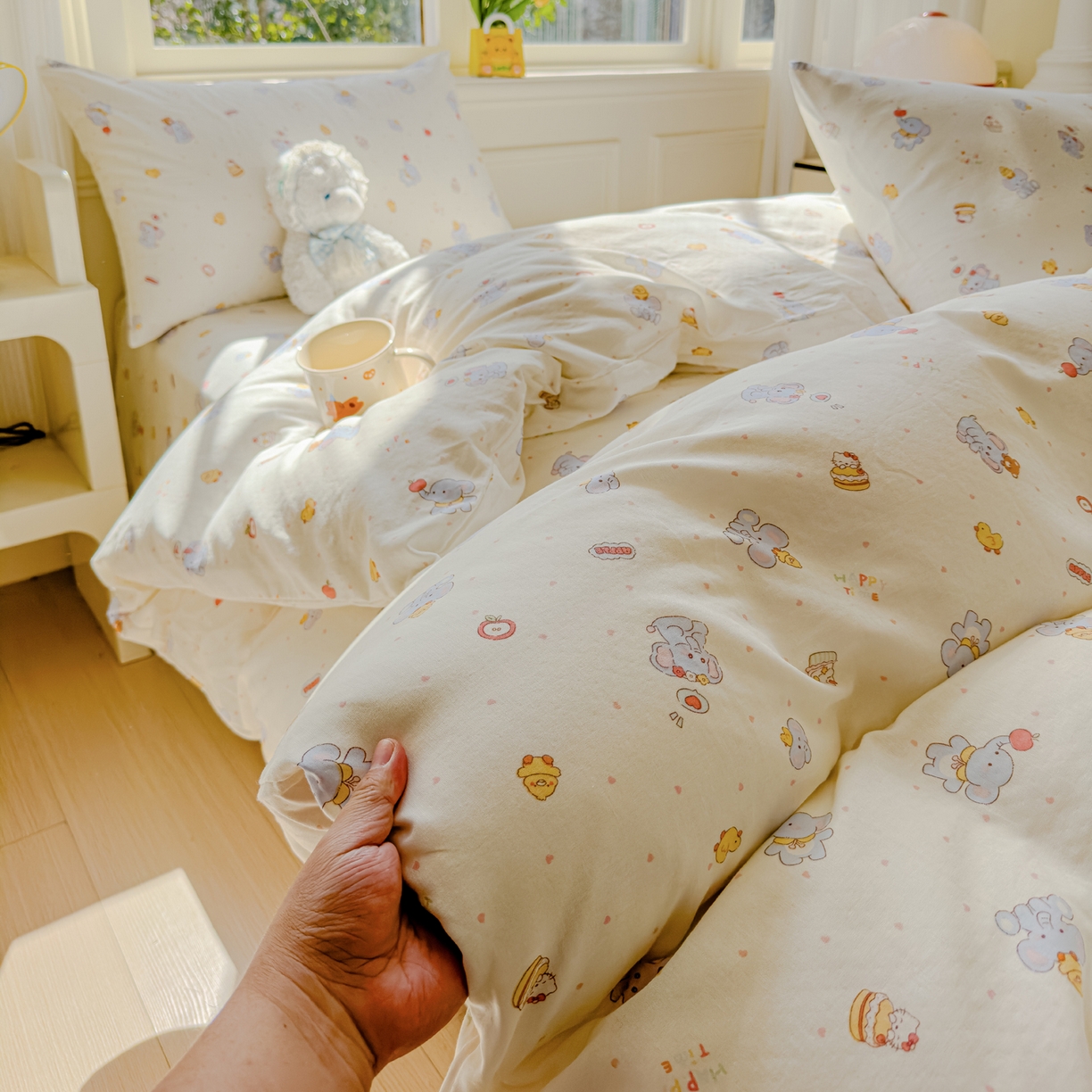 91家纺网 家纺一手货源 找家纺 感遇家纺 2026春夏新款双层纱全棉纯棉系列四件套-第一批 小鸭象