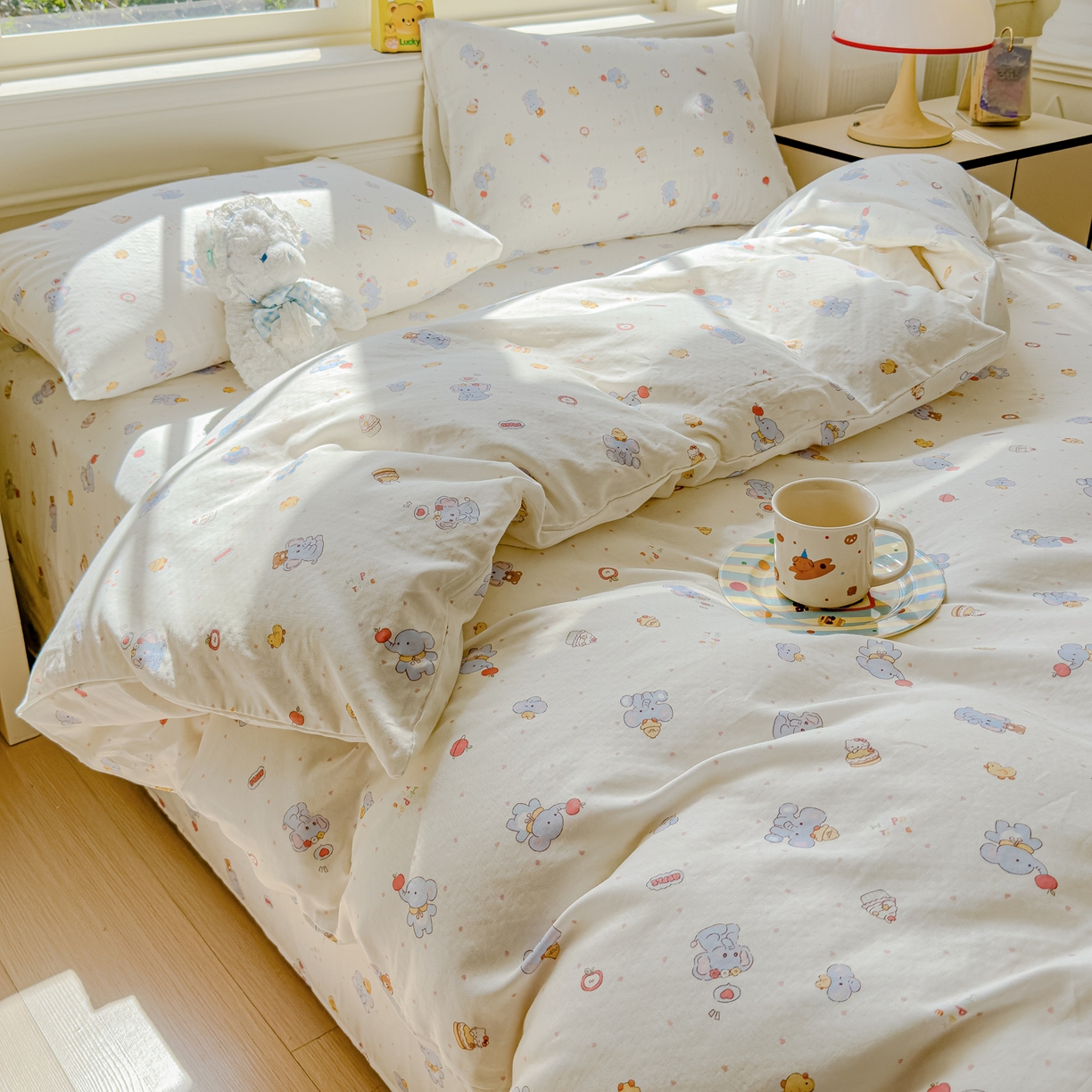 91家纺网 家纺一手货源 找家纺 感遇家纺 2026春夏新款双层纱全棉纯棉系列四件套-第一批 小鸭象