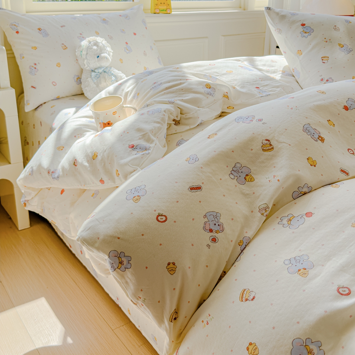 91家纺网 家纺一手货源 找家纺 感遇家纺 2026春夏新款双层纱全棉纯棉系列四件套-第一批 小鸭象