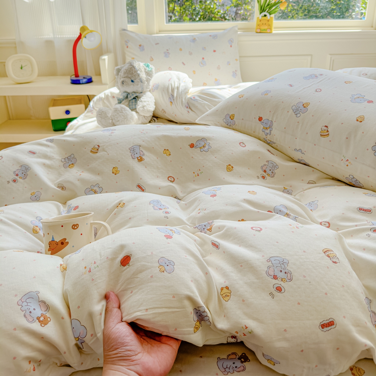 91家纺网 家纺一手货源 找家纺 感遇家纺 2026春夏新款双层纱全棉纯棉系列四件套-第一批 小鸭象