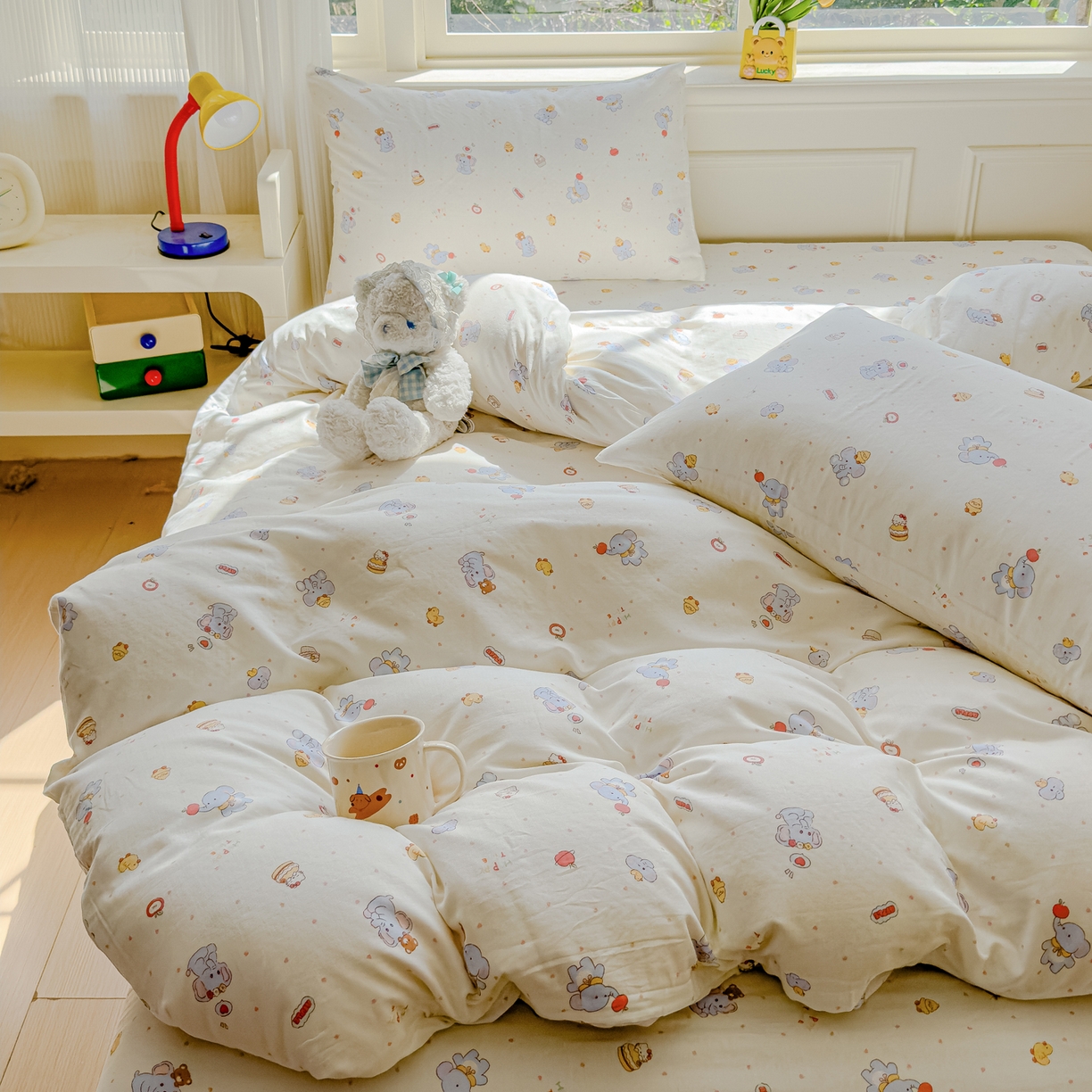 91家纺网 家纺一手货源 找家纺 感遇家纺 2026春夏新款双层纱全棉纯棉系列四件套-第一批 小鸭象