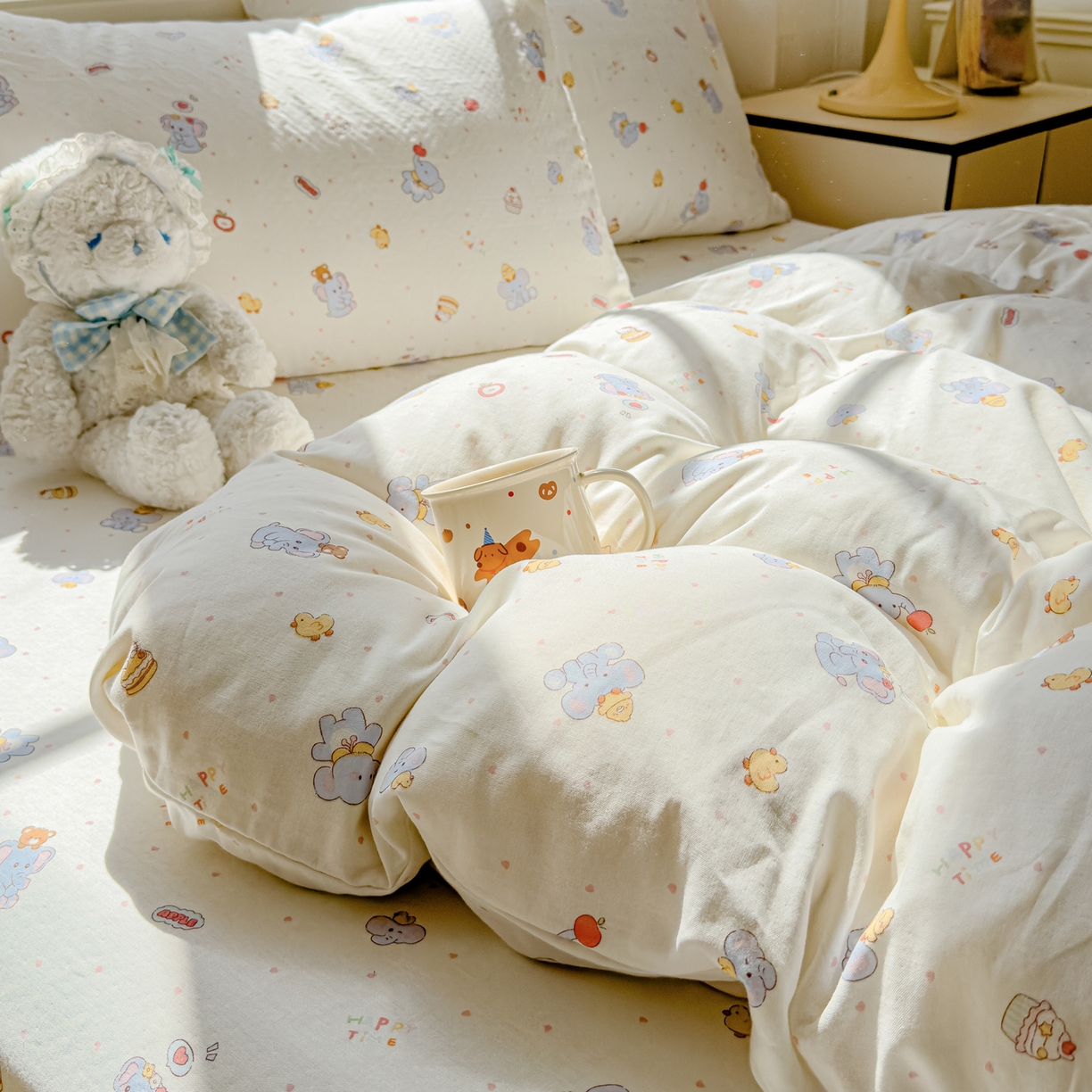 91家纺网 家纺一手货源 找家纺 感遇家纺 2026春夏新款双层纱全棉纯棉系列四件套-第一批 小鸭象