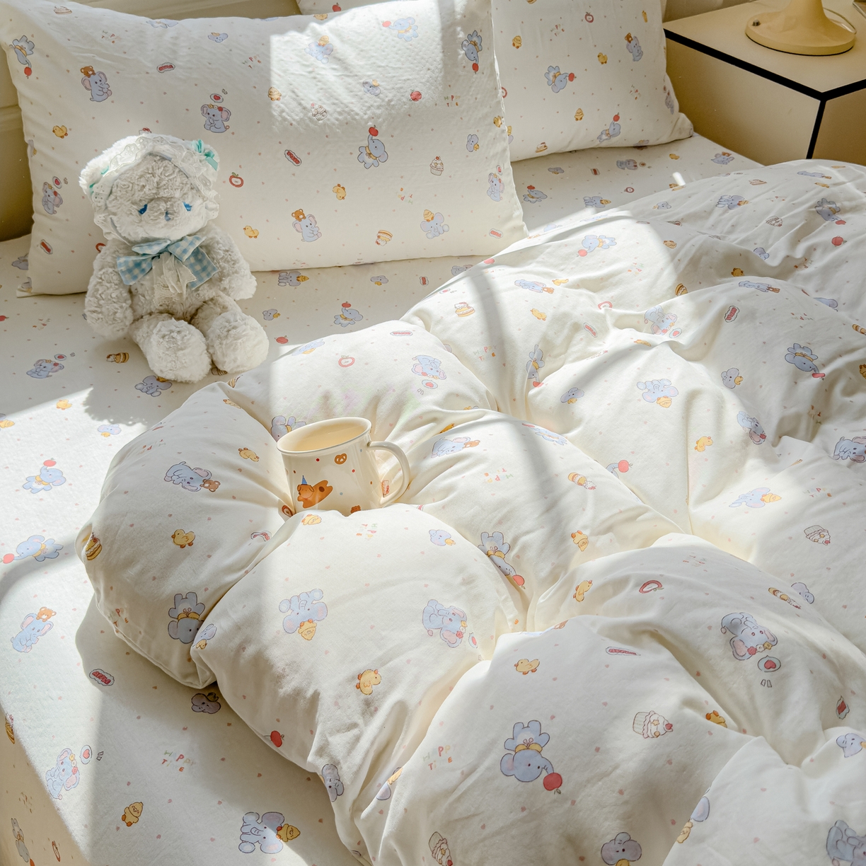 91家纺网 家纺一手货源 找家纺 感遇家纺 2026春夏新款双层纱全棉纯棉系列四件套-第一批 小鸭象