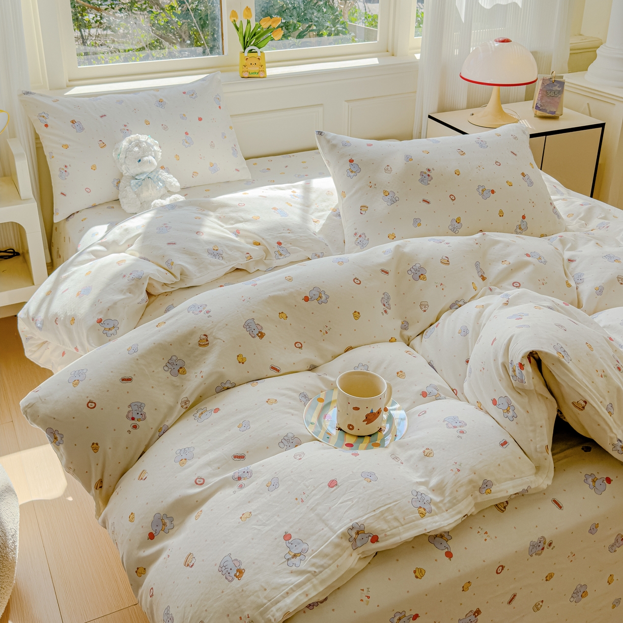 91家纺网 家纺一手货源 找家纺 感遇家纺 2026春夏新款双层纱全棉纯棉系列四件套-第一批 小鸭象