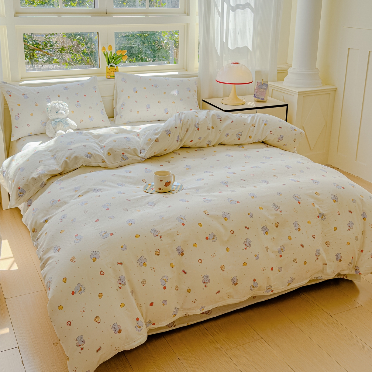 91家纺网 家纺一手货源 找家纺 感遇家纺 2026春夏新款双层纱全棉纯棉系列四件套-第一批 小鸭象