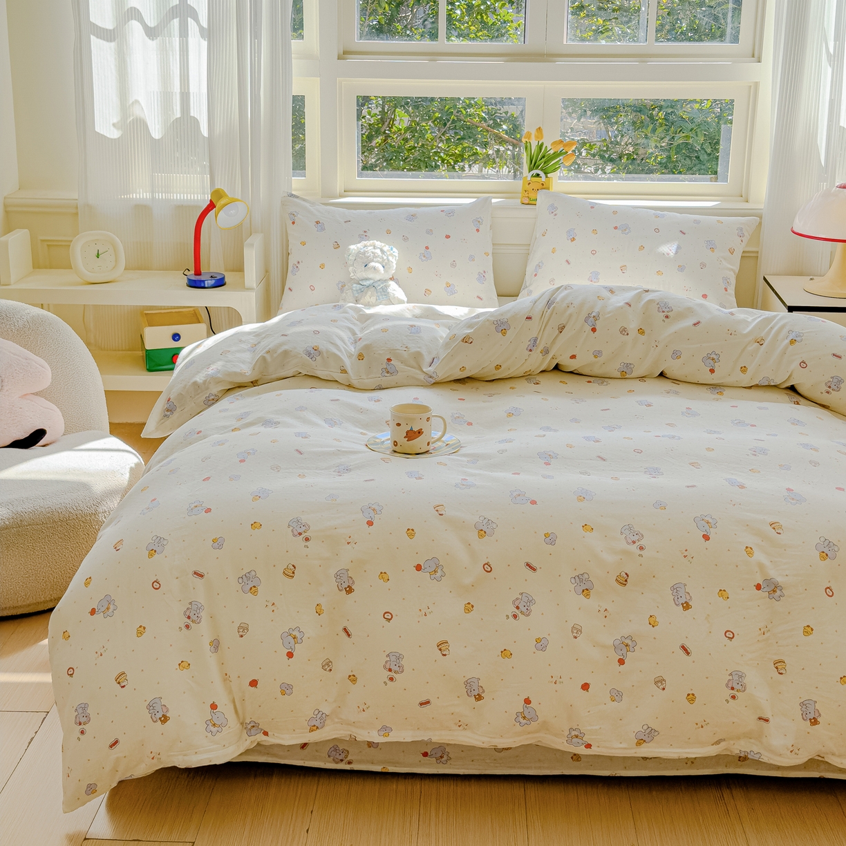 91家纺网 家纺一手货源 找家纺 感遇家纺 2026春夏新款双层纱全棉纯棉系列四件套-第一批 小鸭象