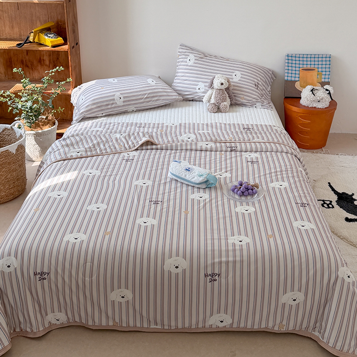 91家纺网 家纺一手货源 找家纺 （总）桃子家居 2026新款A类卡通小清新印花高品质牛奶丝软糯针织棉包边夏被系列