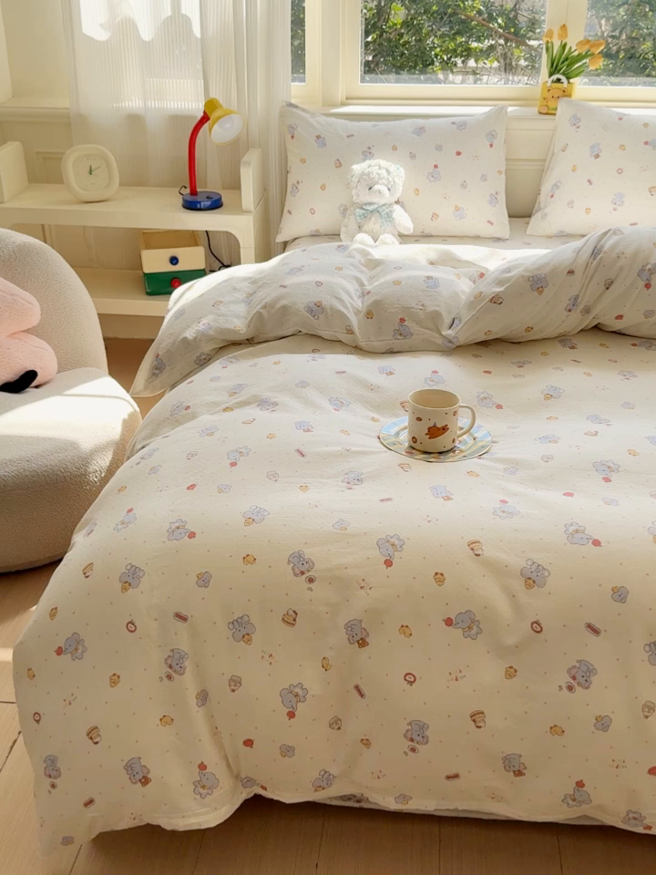 91家纺网 家纺一手货源 找家纺 感遇家纺 2026春夏新款双层纱全棉纯棉系列四件套-第一批 小鸭象