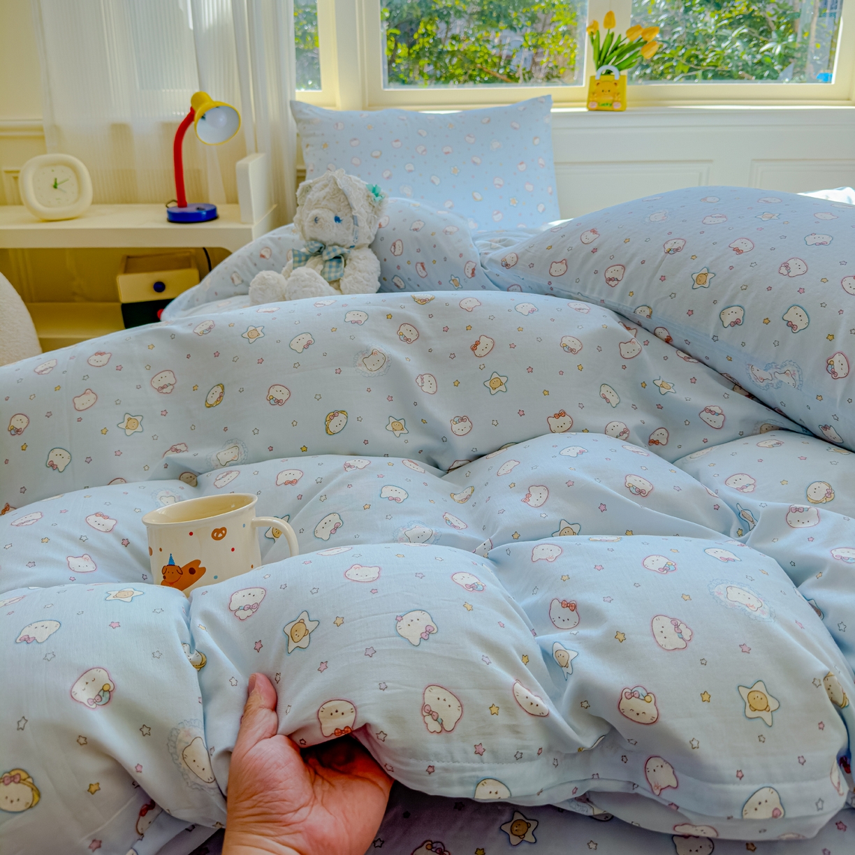 91家纺网 家纺一手货源 找家纺 感遇家纺 2026春夏新款双层纱全棉纯棉系列四件套-第一批 星星猫